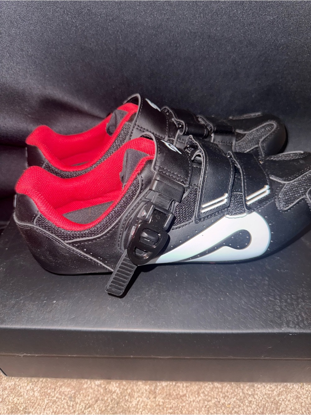 Peloton Black and Red Road Cycling Shoes with White Logo